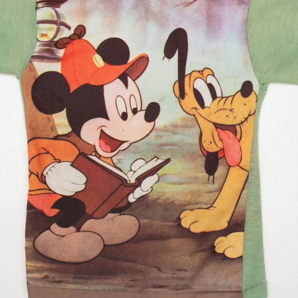 Vintage 60s 70s Shirtees Photo Knit Mickey Mouse & Pluto Green Baby T Size 4/5